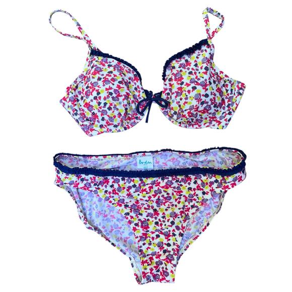 Boden Floral Ruffle Bikini Set | Sz 36B top, 8 bottoms | Blue, Purple, Yellow - Picture 7 of 12
